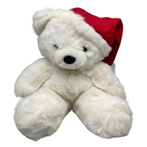 vintage prestige toy corp Christmas plush teady bear 1995 white red soft 15 READ
